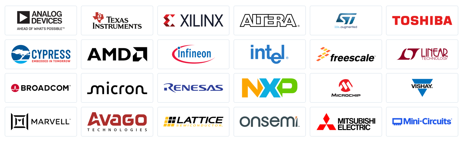Brands AZOS works with: Analog Devices, Texas Instruments, Xilinx, Altera and more